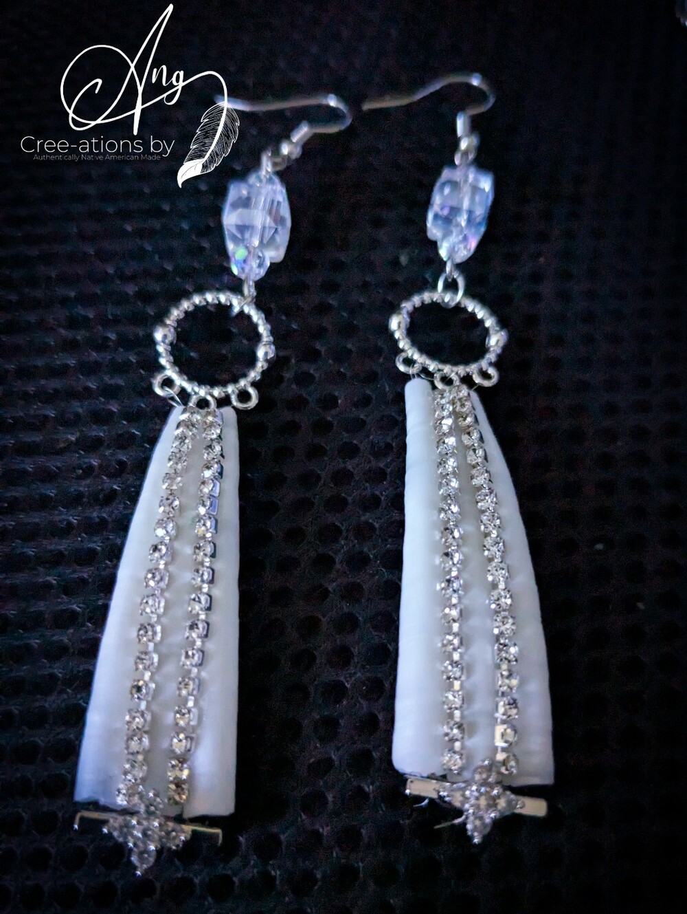Elegant Formal White Shell Rhinestone and Crystal Drop Earrings